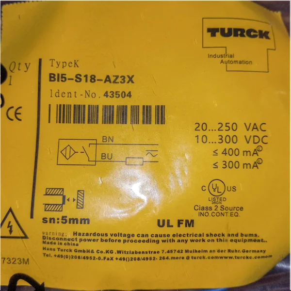 TURCK Inductive Proximity Sensor BI5-S18-AZ3X PNP 5mm - Image 4