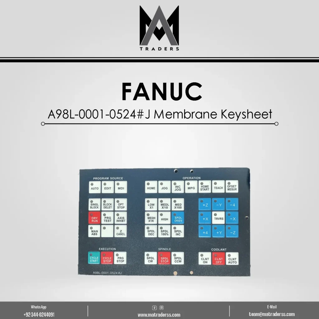 FANUC A98L-0001-0524#J 46-Key Membrane Keypad for LEADWELL 4-Axis CNC Systems